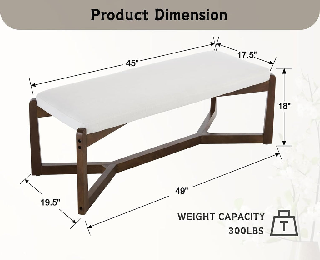 CIMOTA 49 Inch Modern Entryway Bench, Upholstered Bedroom Bench with Solid Wood Frame, Y-Shaped Foot, Comfy Ottoman for Bedroom End of Bed/Hallway/Living Room/Indoor, Linen Beige