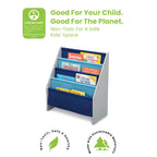 Delta Children MySize Kids Wood Table and Chair Set (2 Chairs Included) & Sling Book Rack Bookshelf for Kids - Easy-to-Reach Storage for Books, Magazines or Coloring Books, Grey/Blue