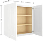 30" W x 30" H x 12" D Kitchen Wall Cabinet, White Shaker RTA Double Door Hanging Storage with Soft Close Hinges, Premium HDF & Plywood Built-in Cabinetry for Laundry Room, Bathroom & Pantry