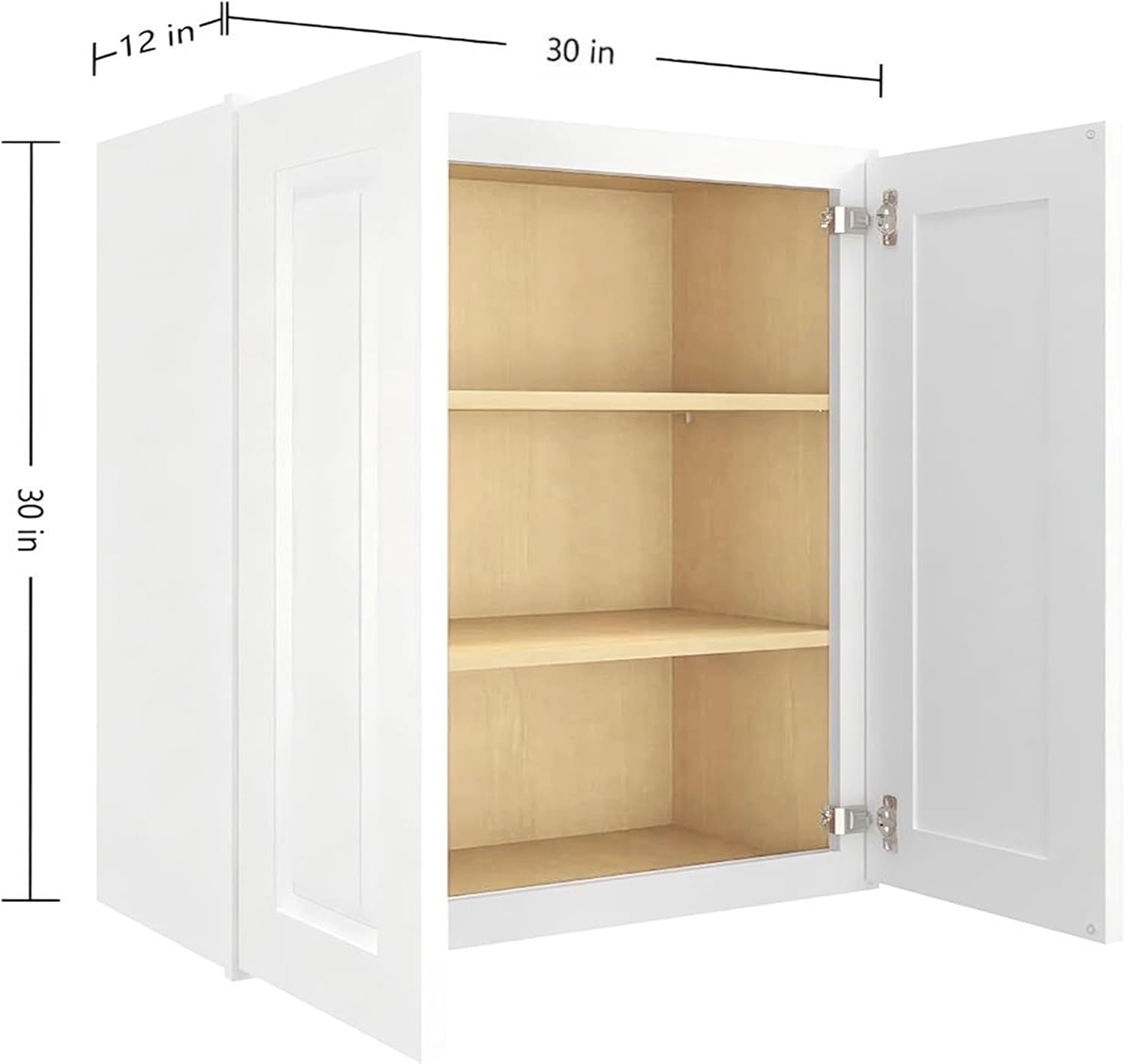 30" W x 30" H x 12" D Kitchen Wall Cabinet, White Shaker RTA Double Door Hanging Storage with Soft Close Hinges, Premium HDF & Plywood Built-in Cabinetry for Laundry Room, Bathroom & Pantry
