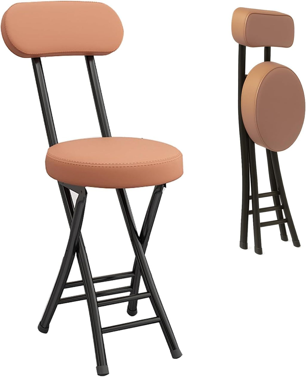 Heavy Duty Folding Stool with Cushion and Backrest, 31” Portable Bar Stool for Family, Kitchen, Living Room, and Travel Use