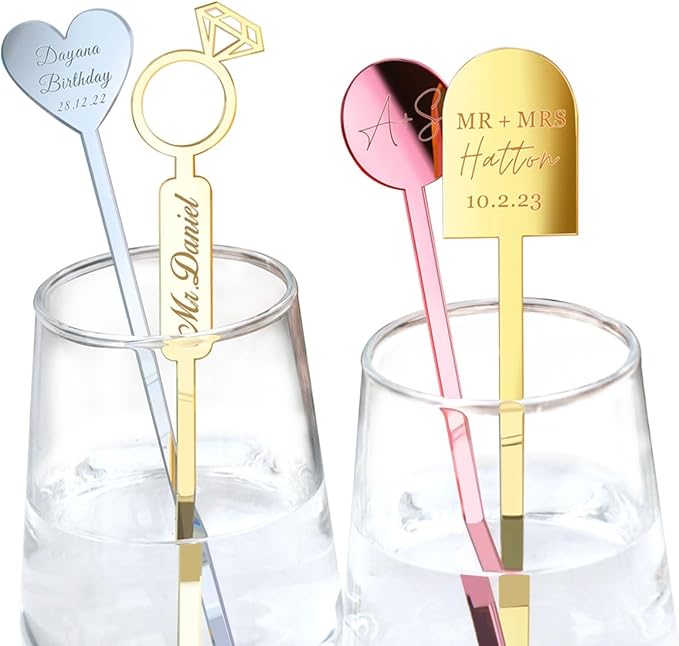 20Pcs Personalized Acrylic Stir Sticks,Custom Cocktail Swizzle Sticks Bar Drinks Mixing Rod for Coffee Whiskey Beverage,Perfect for Wedding,Birthday,Bachelorette,Bridal or Baby Shower,Corporate Event