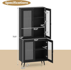 LOKO Kitchen Pantry Cabinet, Freestanding Storage Cupboard with Translucent Fluted Doors & Adjustable Shelf, Modern Tall Accent Cabinet Bookcase for Living Room, Dining Room, Home Office (Black)