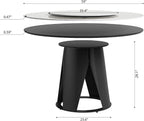 Montary 59" Modern Round Dining Table, Turntable Faux Marble Kitchen Table with Lazy Susan, Sintered Stone Tabletop Dining Room Table for 6-8 Person, with Black Metal Pedestal