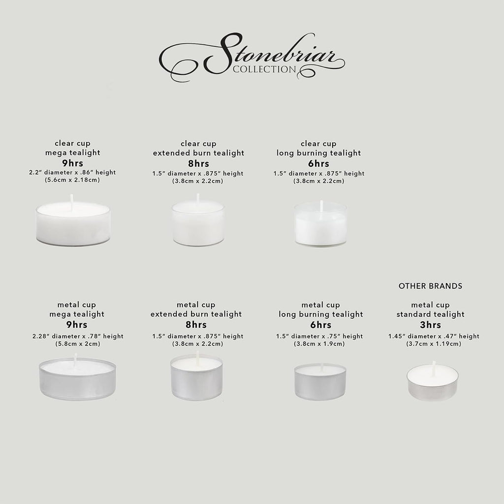 Stonebriar 96 Count White Unscented Smokeless Long Burning Clear Cup Tea Light Candles with 6 to 7 Hour Burn Time
