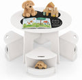 GLACER Kids Table and Chairs with Storage, 5-Piece Toddler Table and Chair Set, Blackboard Activity Desk w/ 4 Stools for Art Craft Drawing Reading, Space-Saving Playroom Furniture Ages 3+