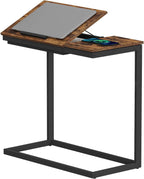 TUTOTAK C Shaped End Table, Tilting Laptop Stand Side Table, Under Couch Table for Living Room Bedroom, Brown TB01BB089