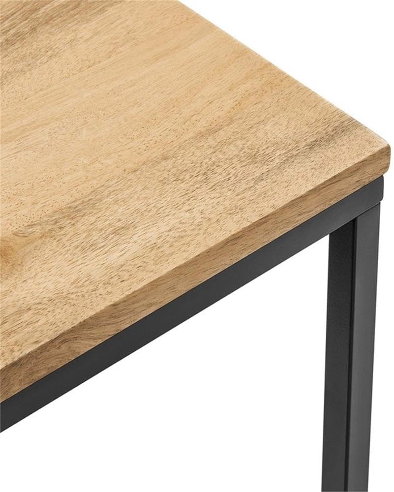 Pemberly Row Contemporary Square Wood and Metal Side Table, Solid Mango Wood Top, Powder-Coated Metal Frame, Oak Finish, 16.1 x 16.1 x 18.5 in, Non-Marking Floor Glides, Modern Accent Table for