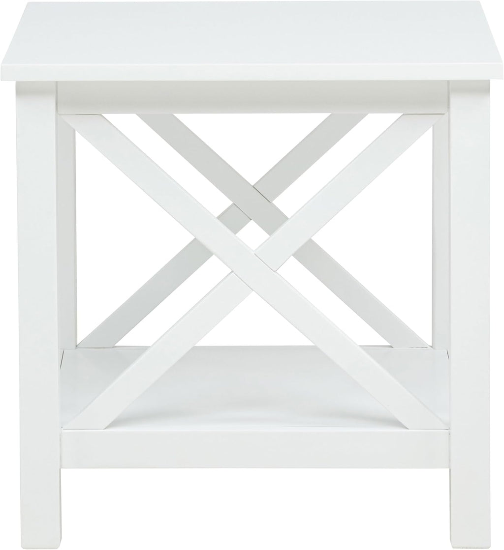 Coaster Home Furnishings - Skyview - Wood - Square End Table with Open Shelf, X-Frame Base and Coastal Style - Living Room - 20-Inch - White - 722087
