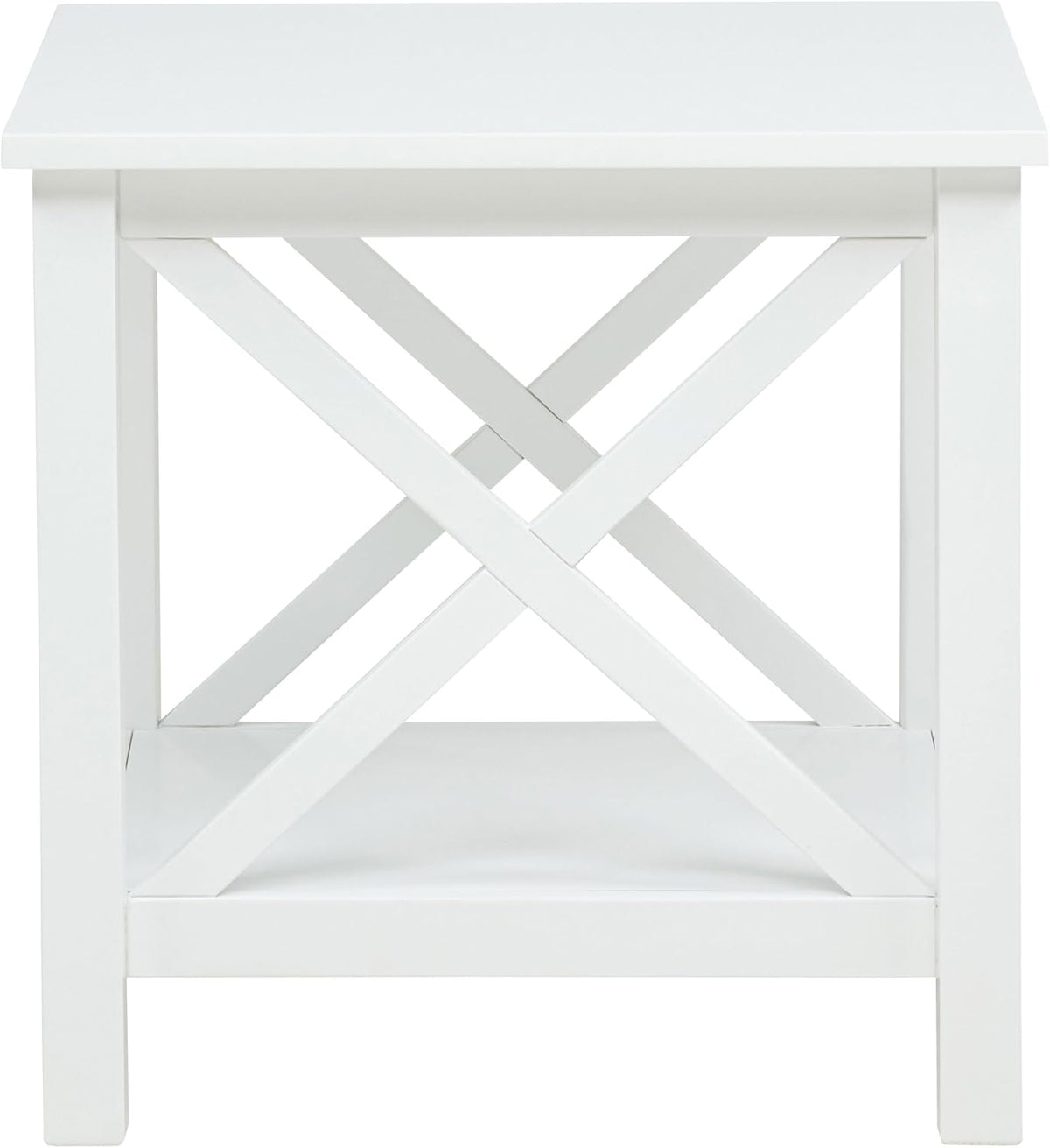 Coaster Home Furnishings - Skyview - Wood - Square End Table with Open Shelf, X-Frame Base and Coastal Style - Living Room - 20-Inch - White - 722087