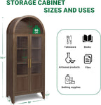 Arched Storage Cabinet with 2 Doors and 5-Tier Shelves for Living Room, 71" Tall Wooden Pantry Cabinet for Dining Room and Kitchen, Floor Bathroom Organizer, Brown