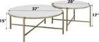 Marble Top & Nickel Finish Nesting Table Set with White | Luxurious 2-piece nesting table set with natural marble tops and nickel finish