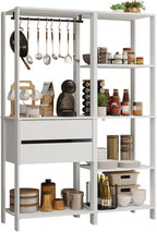 Madesa Kitchen Pantry Storage Rack with 2 Drawers, 7 Shelves and Hanging Space 51" L Multiuse Modular Cabinet for Kitchen Organization - White