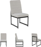 Signature Design by Ashley Tomtyn Dining Chair, Set of 2, Cushioned Polyester Side Chairs with Sturdy Metal Frame, Modern Urban Style for Kitchen or Dining Room, Light Beige & Gunmetal Gray