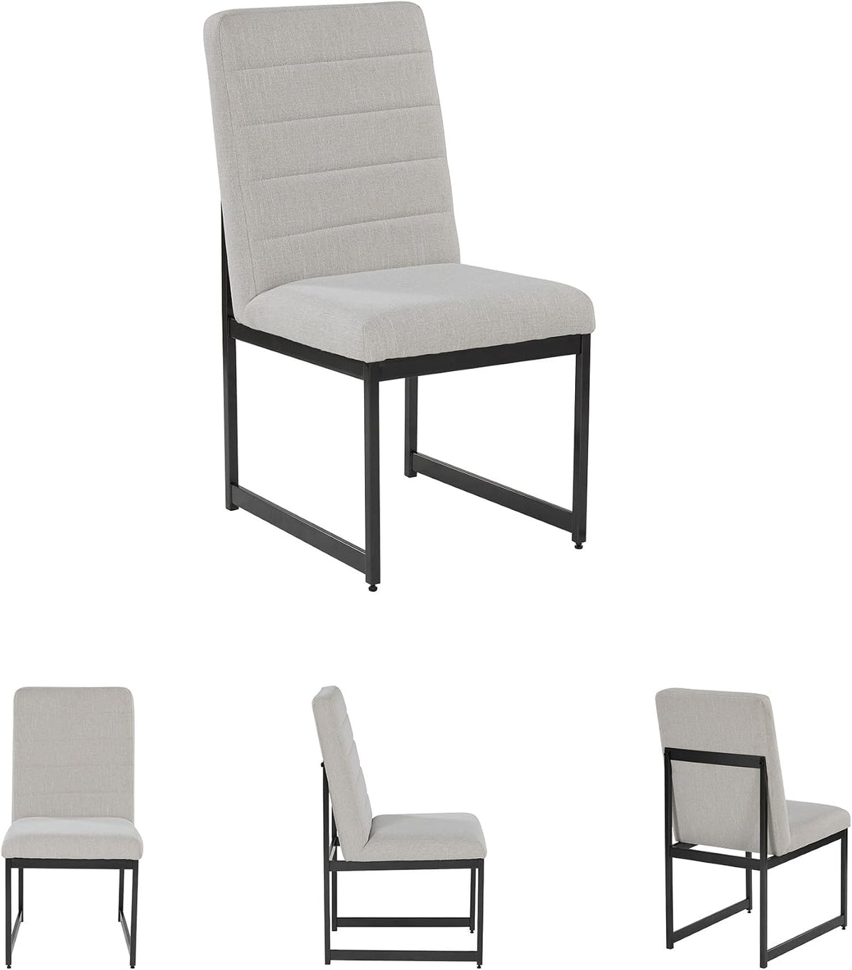 Signature Design by Ashley Tomtyn Dining Chair, Set of 2, Cushioned Polyester Side Chairs with Sturdy Metal Frame, Modern Urban Style for Kitchen or Dining Room, Light Beige & Gunmetal Gray