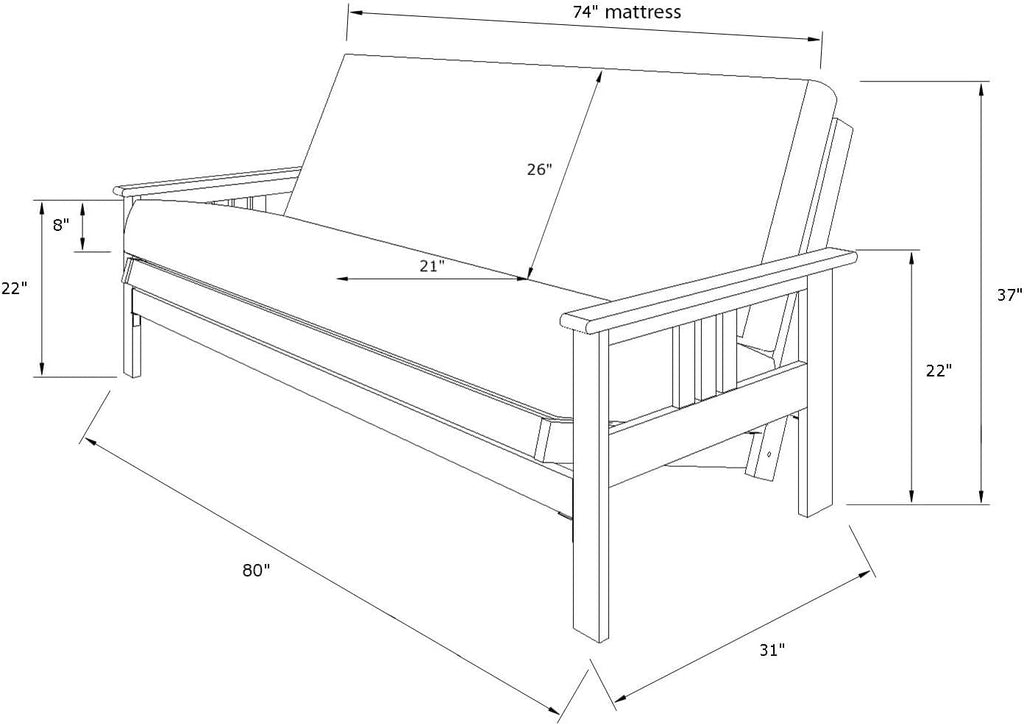HomeStock Futon Frame Set with Mattress - Converts to Bed - Hardwood Sofa for Living Rooms Linen Charcoal/Barbados