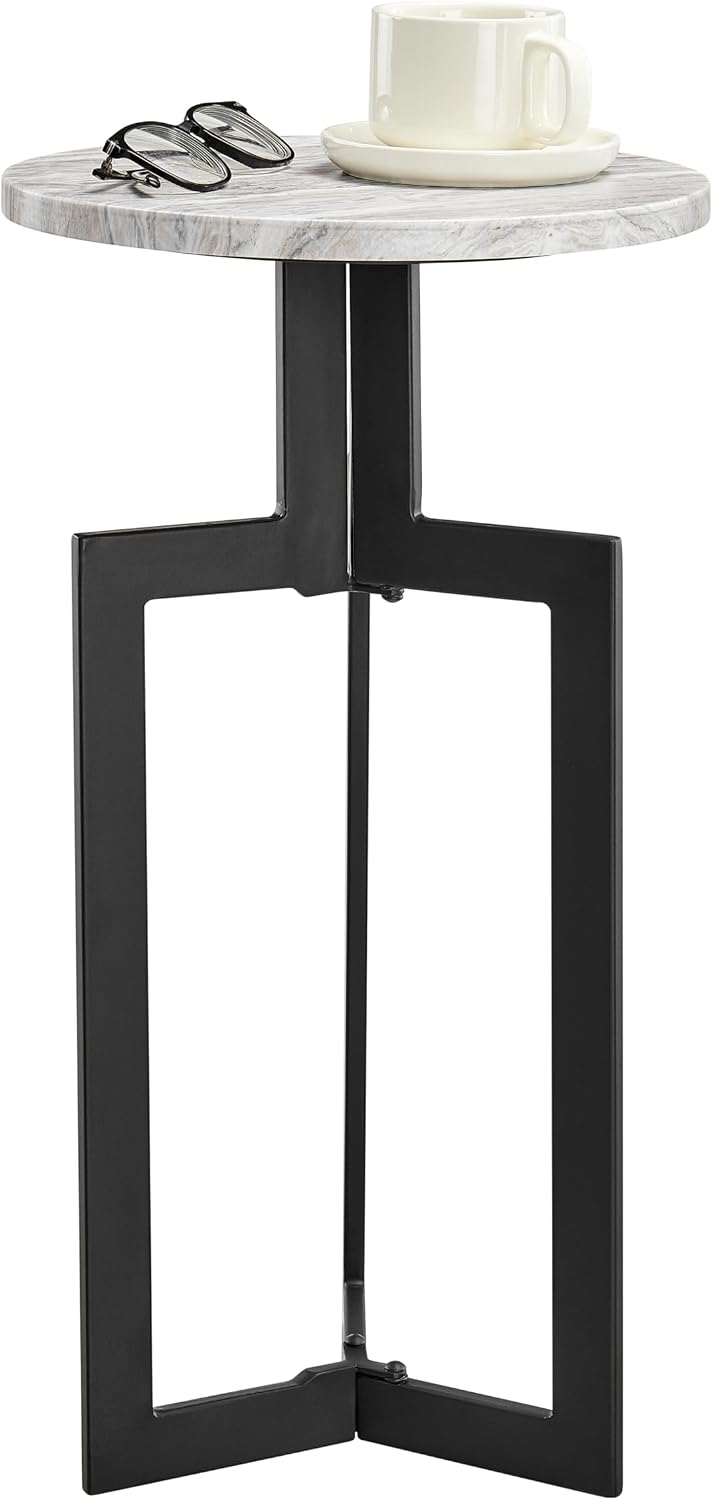Danya B Black Metal Sculptural Pedestal & Faux Stone Tabletop Accent End Table
