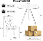 5-Piece 39" Round Glass Dining Table Set with 4 Velvet Upholstered Chairs, Dining Chairs with Solid Wood Legs, Modern Kitchen Table with Triangular Metal Base for Dining Room(Black)