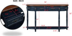 P PURLOVE Curved Console Table with 2 Drawers, Retro Sofa Table with Solid Wood Frame and Legs, Half Moon Entry Table for Home Kitchen Entryway (Navy Blue)