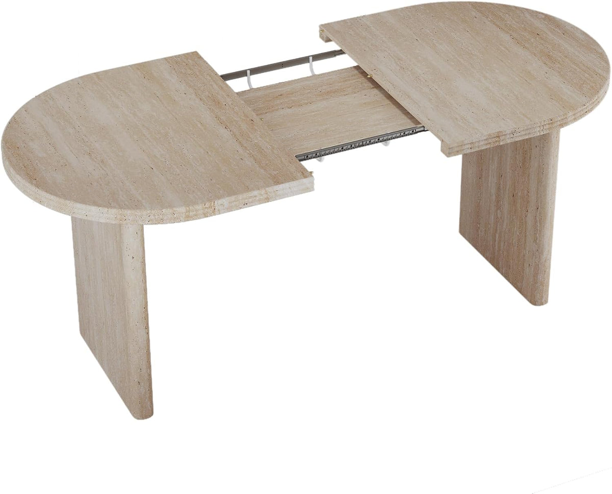 71" Accent White Extendable Dining Table, Mid-Century Modern Wood Oval Space Saving Extending Kitchen Tables for 2-6 People