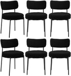 2.7" Black Dining Chairs Set of 6, Boucle Dining Chair with Curved Backrest & Metal Legs, Kitchen Chairs with Adjustable Non-Slip Foot Pads, Mid Century Dining Chair for Living Room