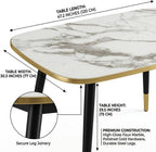 HIPIHOM 47.2''Dining Table Set for 4, Modern Rectangular Dining Table with White Marble Texture MDF Top, Nordic Style Kitchen Table for 4-6 Persons, Space-Saving Home Office Desk