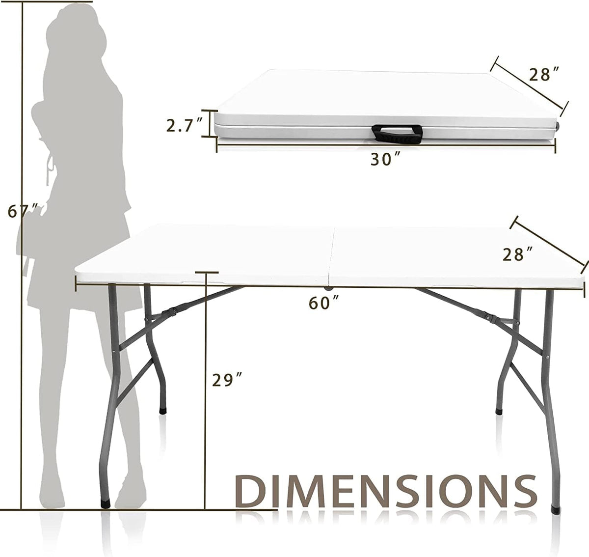 5FT Fold-in-Half Folding Table | 330 lb, Carry Handle