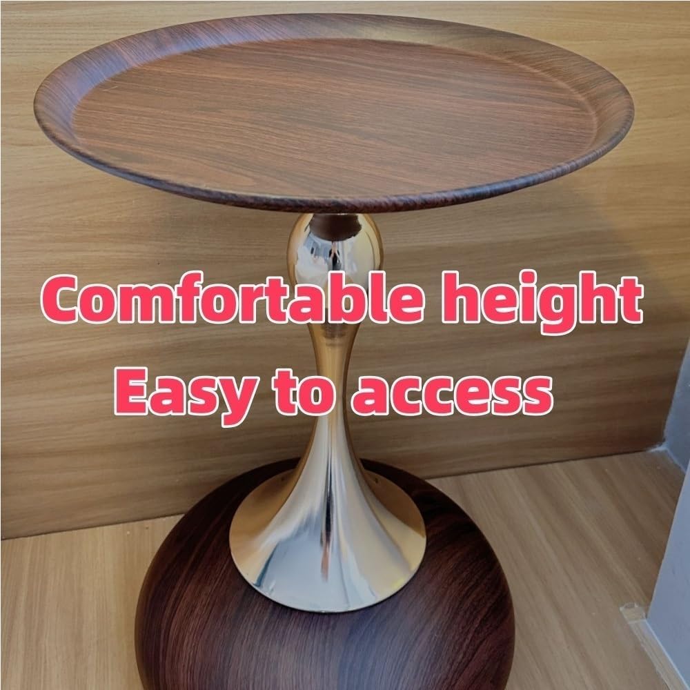 Metal Columns Table, Modern Round End Table, Small Dining Table, Simple Bedside Table, Corner Accent Table for Living Room, Bedroom, Balcony, Study