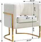 Velvet Accent Chairs Set of 2, Mid Century Modern Upholstered Barrel Armchair with Pillow for Living Room, Comfy Single Club Chair with Metal Gold Legs for Bedroom, White