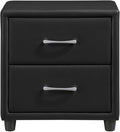 Contemporary Durable Faux Leather Covering Nightstand of Drawers Silver Tone Bar Pulls Stylish Furniture,for Small Spaces