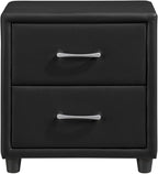 Contemporary Durable Faux Leather Covering Nightstand of Drawers Silver Tone Bar Pulls Stylish Furniture,for Small Spaces