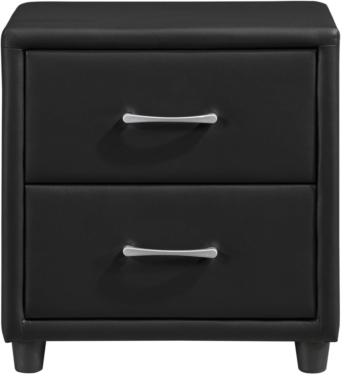 Contemporary Durable Faux Leather Covering Nightstand of Drawers Silver Tone Bar Pulls Stylish Furniture,for Small Spaces