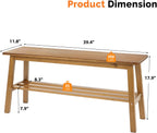 VINGLI Solid Wood Dining Bench 39" Wooden Bench for Entryway, Bedroom, Kitchen & Living Room, with Shoe Rack Storage, Light Brown