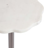 Kate and Laurel Sanzo Modern Pedestal Drink Table, 10 x 10 x 23, White Marble and Silver, Decorative End Table with Scalloped Marble Tabletop for Use as Small Plant Stand or Cute Martini Table