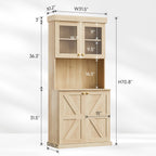 Vyre 71" Farmhouse Pantry Cabinet Set of 2, Rustic Brown Freestanding Coffee Bar Hutch with Glass Doors & Adjustable Shelves, Microwave Stand for Kitchen, Living Room