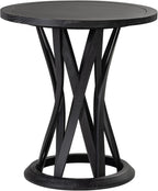 COZAYH Round Farmhouse End Table with Crisscross Pedestal Base, Distressed Finish Side Table Rustic Accent Table for Living Room, Pine Wood, Black
