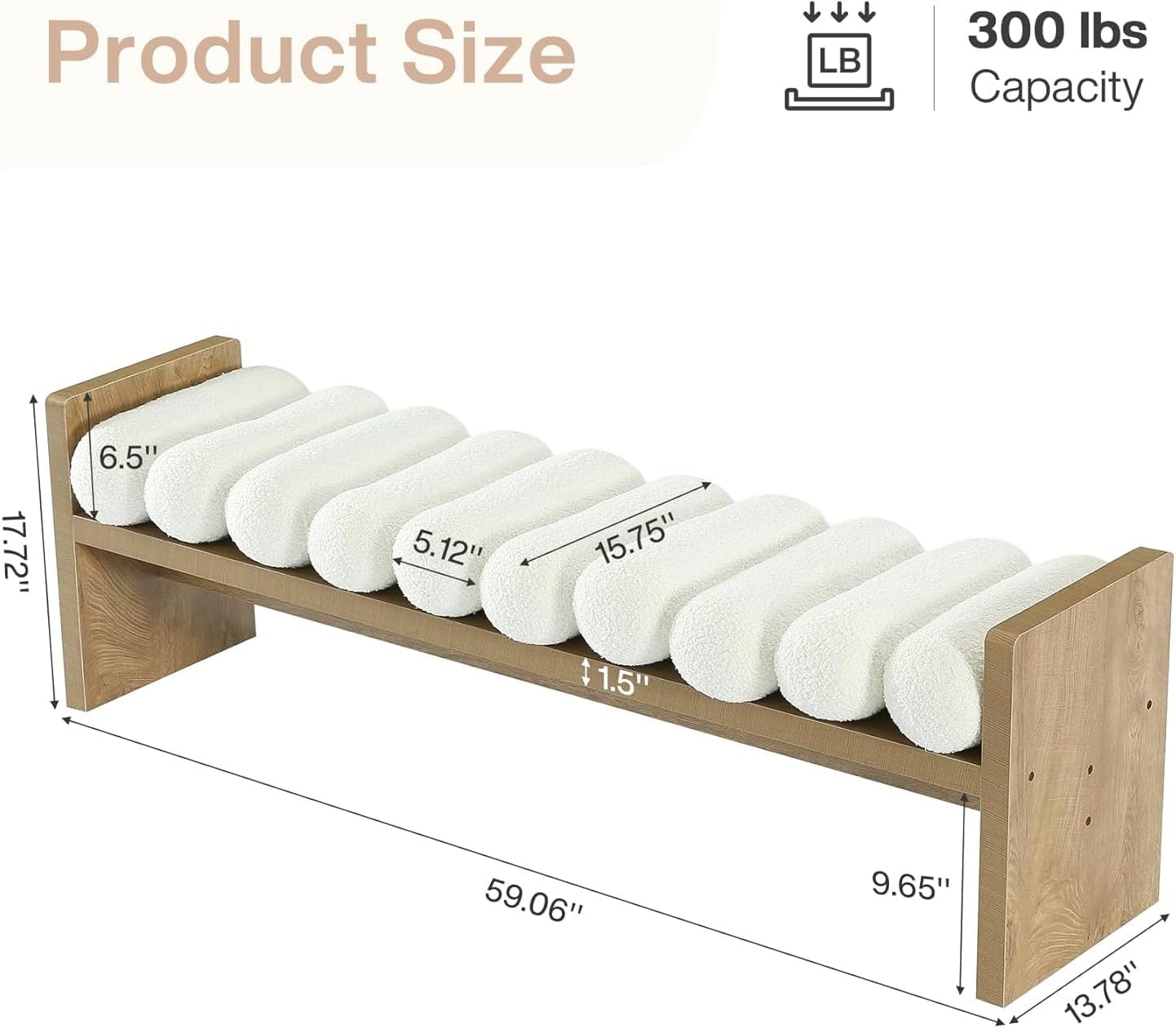 Tribesigns 59'' Wooden Entryway Bench with Boucle Cushion, Upholstered Fabric End of Bed Bench, Aesthetic Large Oval Ottoman for Living Room, Hallway (Removable Cushion)