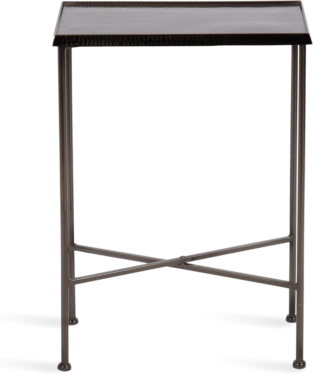 Kate and Laurel Sanzo Modern Metal Skinny Side Table, 17 x 9 x 24, Gunmetal, Rectangular Slim Bedroom Nightstand with Hammered Tabletop for Use as Bedside Accent or Narrow Living Room End Table