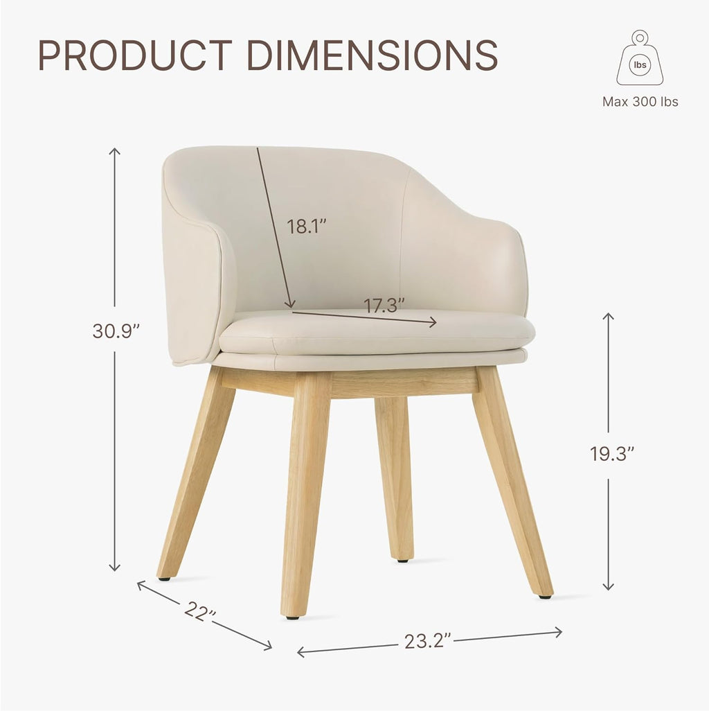 KISLOT Wooden Dining Chairs Set of 2, Faux Leather Upholstered Modern Dining Room Chairs with Barrel Backrest & Double-Layer Thick Cushion for Living Room, Restaurant, Kitchen and Café, Beige