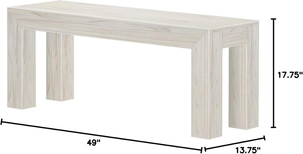 Plank+Beam Modern Dining Bench, 49 Inch, White Sand Wirebrush | Non-Toxic Finishes, Modern Design, Easy Assembly, Modern Style, Quick Setup, Solid Wood