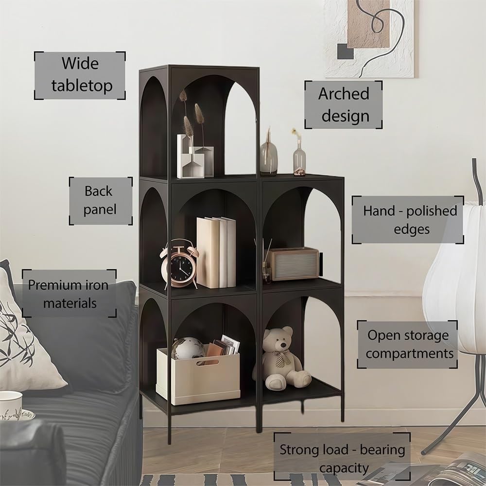 Side Table Freestanding Multi-Layer Storage Shelf Metal Bookshelf Minimalist Bookcase Display Stand for Living Room Office Home Furnishing(White,3 Tier)