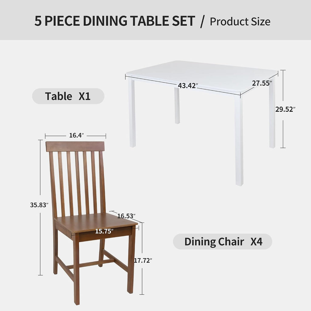 DUHOME Solid Wood Dining Table Set for 4, 5-Piece Farmhouse Kitchen Table Chairs Set of 4,Table and 4 Chairs Set for Small Space&Apartment, Dining Room, Breakfast Nook,Brown