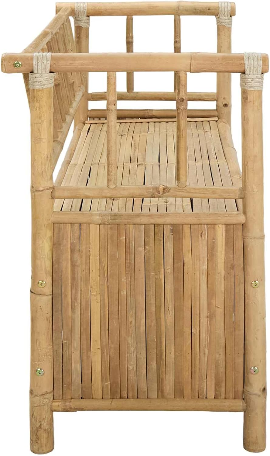 Bamboo Garden Storage Bench 110x47x80 cm, Outdoor Storage Bench with Hidden Compartment, Natural Finish Post Leg Design for Patio