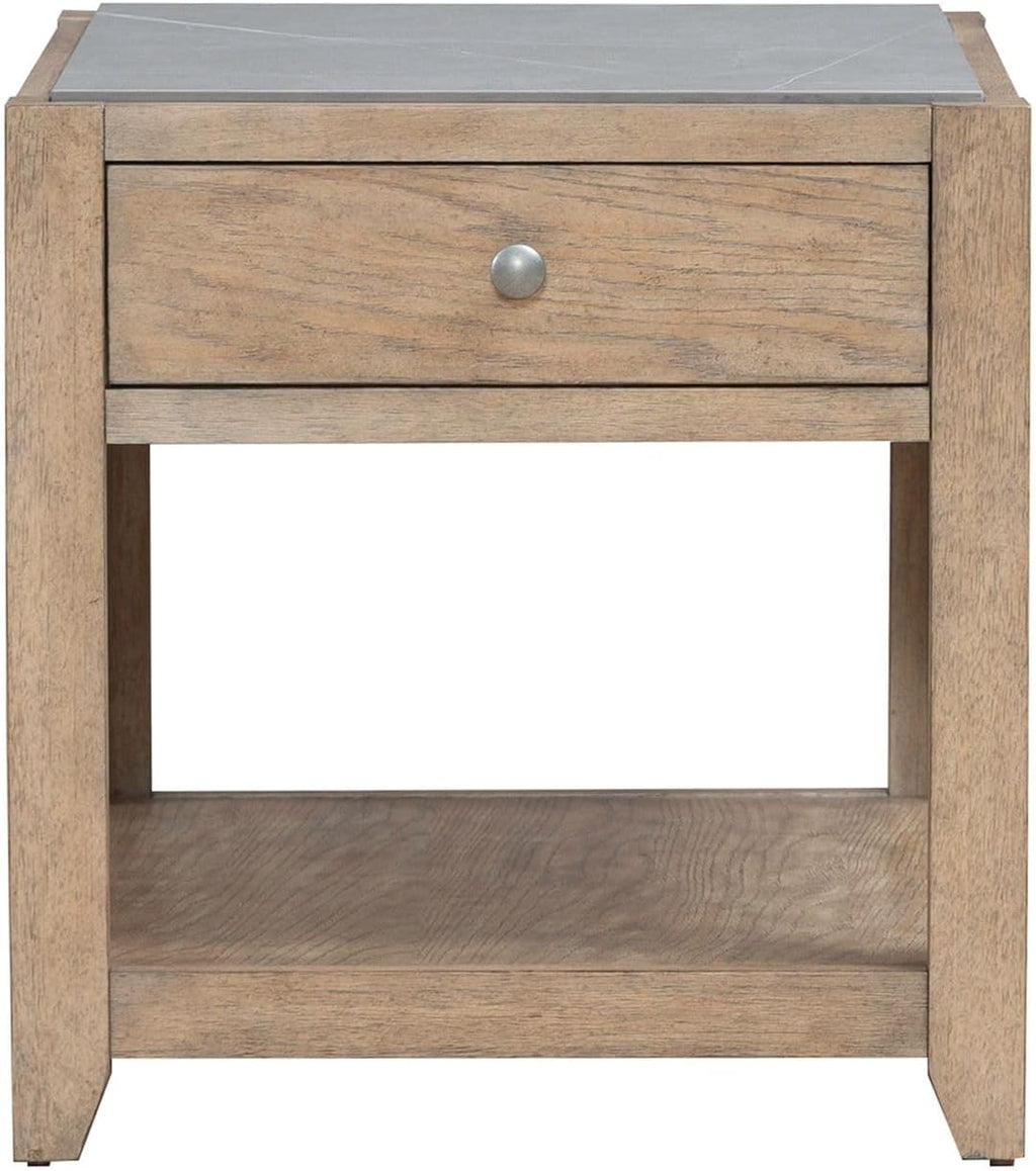 Liberty Furniture Millstone End Table with Unique Tile Top for Living Room - Nutmeg Oak Wood