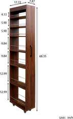 KEIKI 7 Tier Pull-Out Kitchen Pantry Storage Cabinet, Multi-Tier Single-Sided Open Shelf, Spice Rack Next to Fridge, Wood Hutch Food Pantries Cupboard for Coffee Bar, Dining Room, Narrow Spaces