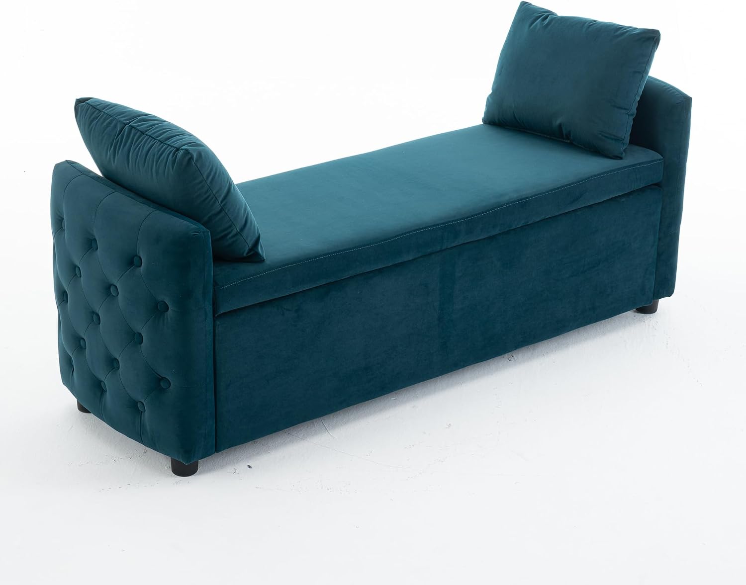 Storage Bench for Bedroom, 60" End of Bed Bench for King Size Bed,Tufted Bench Modern Upholstered Long Ottoman Bench with Arm (Teal, Velvet-60 Wide)