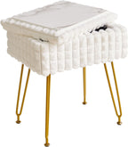 IBUYKE Rectangle Vanity Chair Ottoman, Footrest Stool, White WBD004W | Storage Space Footstool Vanity Stool Dressing Table Chair Anti-Slip Feet Makeup Room Bedroom Square Grid Pattern