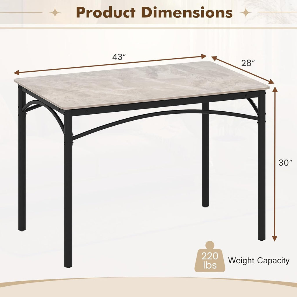 Giantex 43" Dining Table for 2-4, Rectangular Kitchen Table with Faux Marble Tabletop, Sturdy Metal Frame, Adjustable Foot Pads, Dinner Table for Small Space, Dinette, Living Room, Restaurant (Grey)