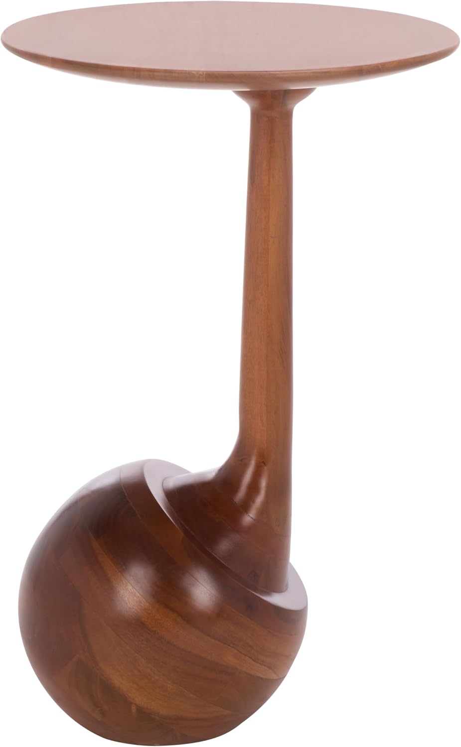 SAFAVIEH Home Collection - Irachi Solid Wood Accent Table with Sculptural Round Base in Walnut Finish, Modern Side Table, Fully Assembled (ACC3227A)