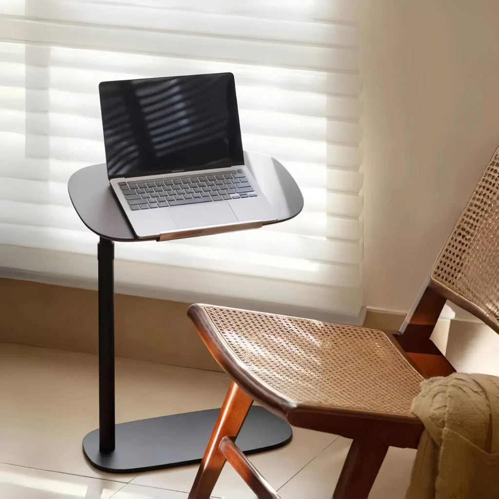Modern C Shaped Side Table, with Adjustable Height and Swivel Top Sofa Table, Laptop Table for Living Room, Bedroom, Study and Small Spaces, Walnut Wood